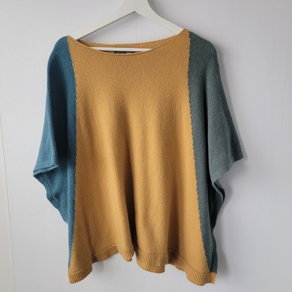 By Anthropologie women's Colorblocked Poncho Sweater size XS yellow blue
